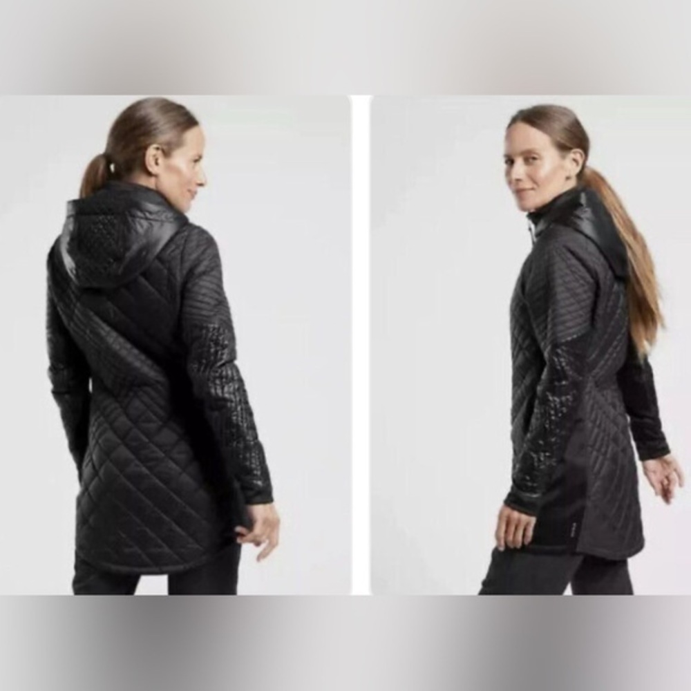 Athleta Bayview Hooded Coat Black Full Zip Nylon Quilted Size XXS
